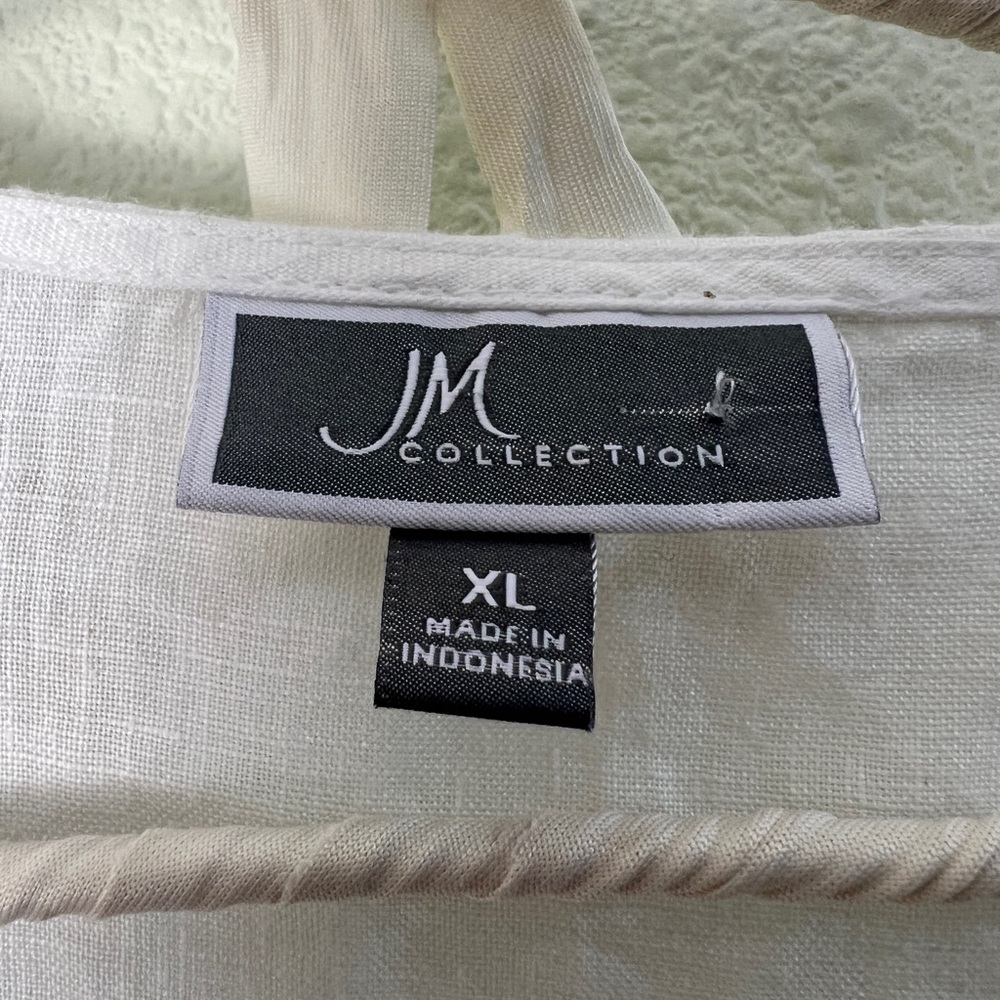 JM Collection White Natural Linen Embellished Tunic Shirt Artsy Top Womens XL - Picture 8 of 10